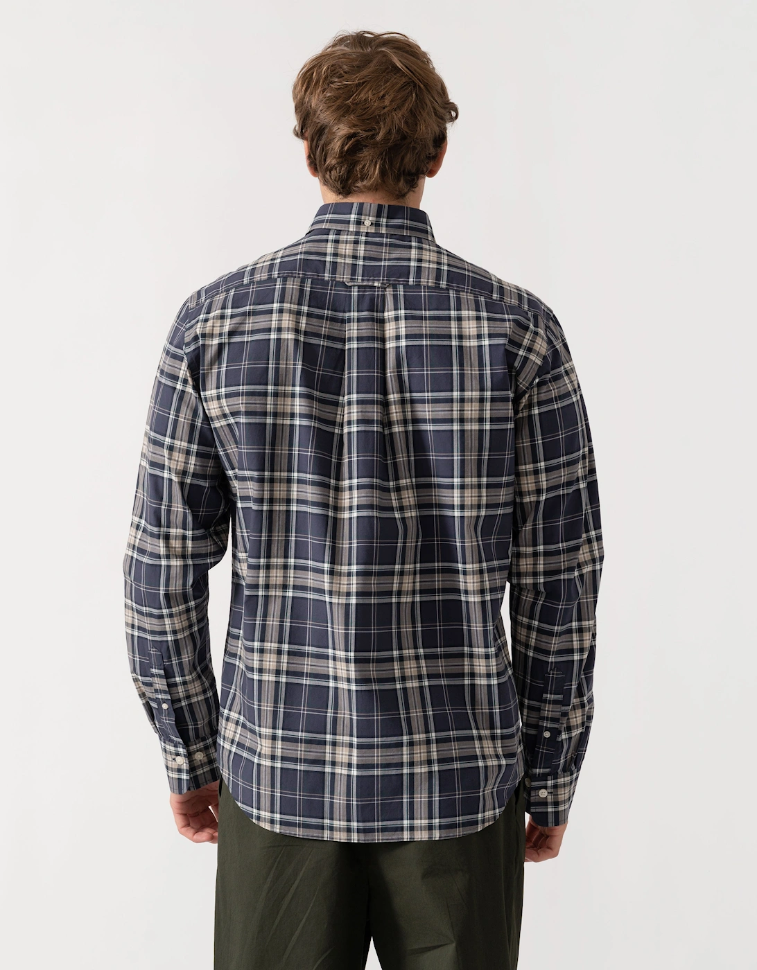 GANT Mens Regular Fit Poplin Check Shirt - 251 Mist Taupe
