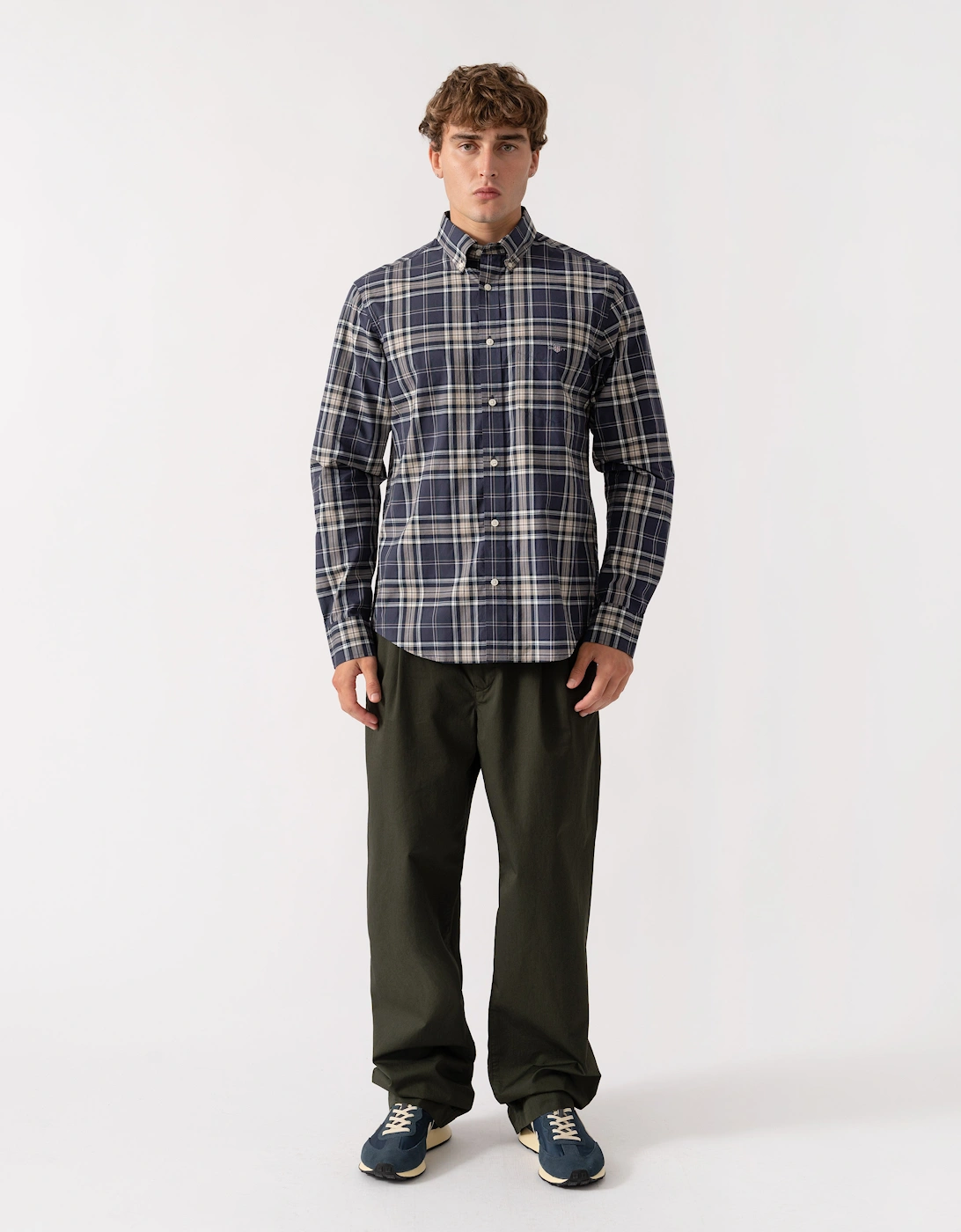 GANT Mens Regular Fit Poplin Check Shirt - 251 Mist Taupe