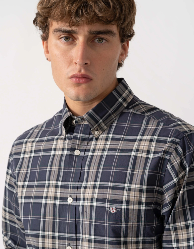 GANT Mens Regular Fit Poplin Check Shirt - 251 Mist Taupe