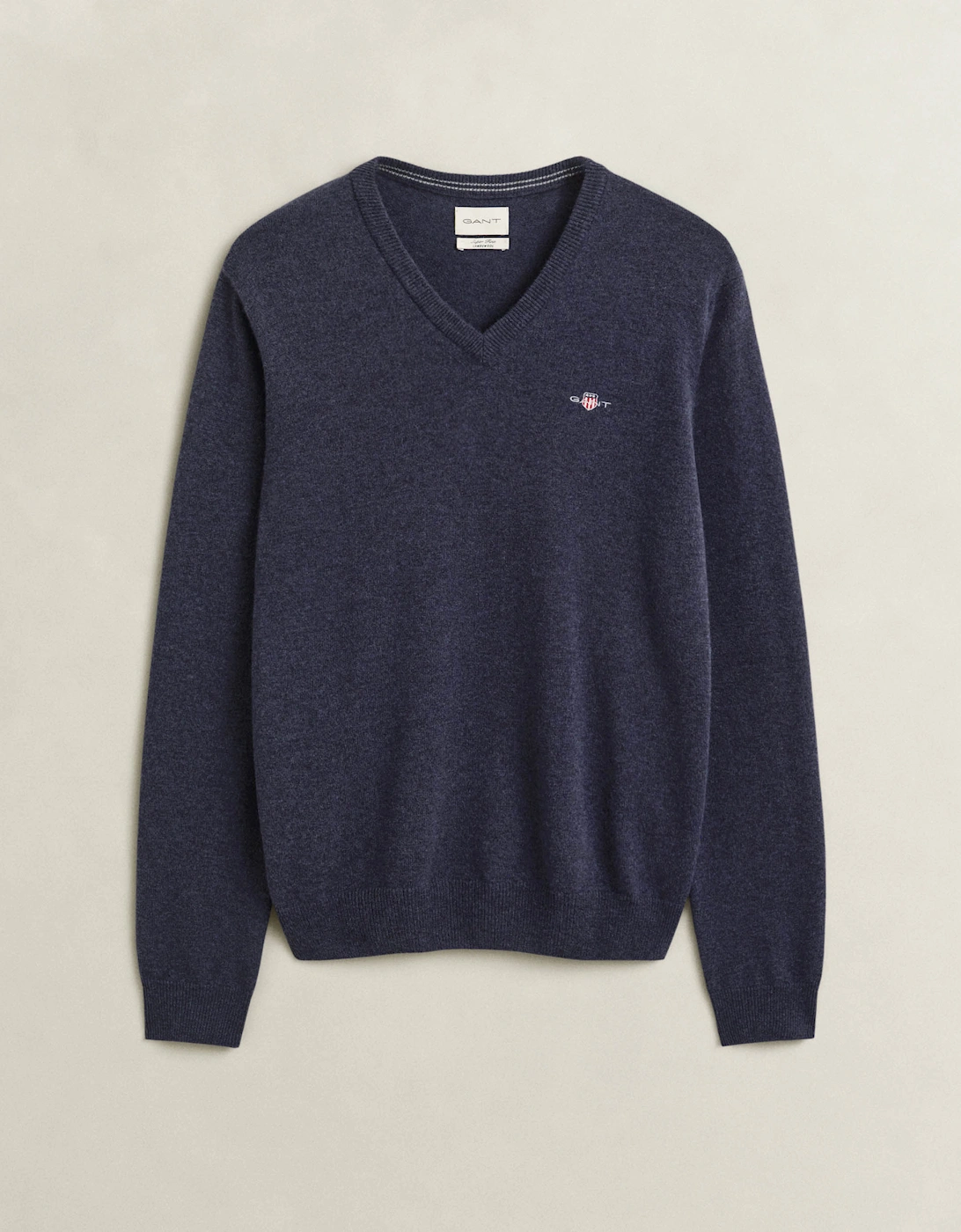 GANT Mens Superfine Lambswool V-Neck Sweater - 480 Dark Navy Melange
