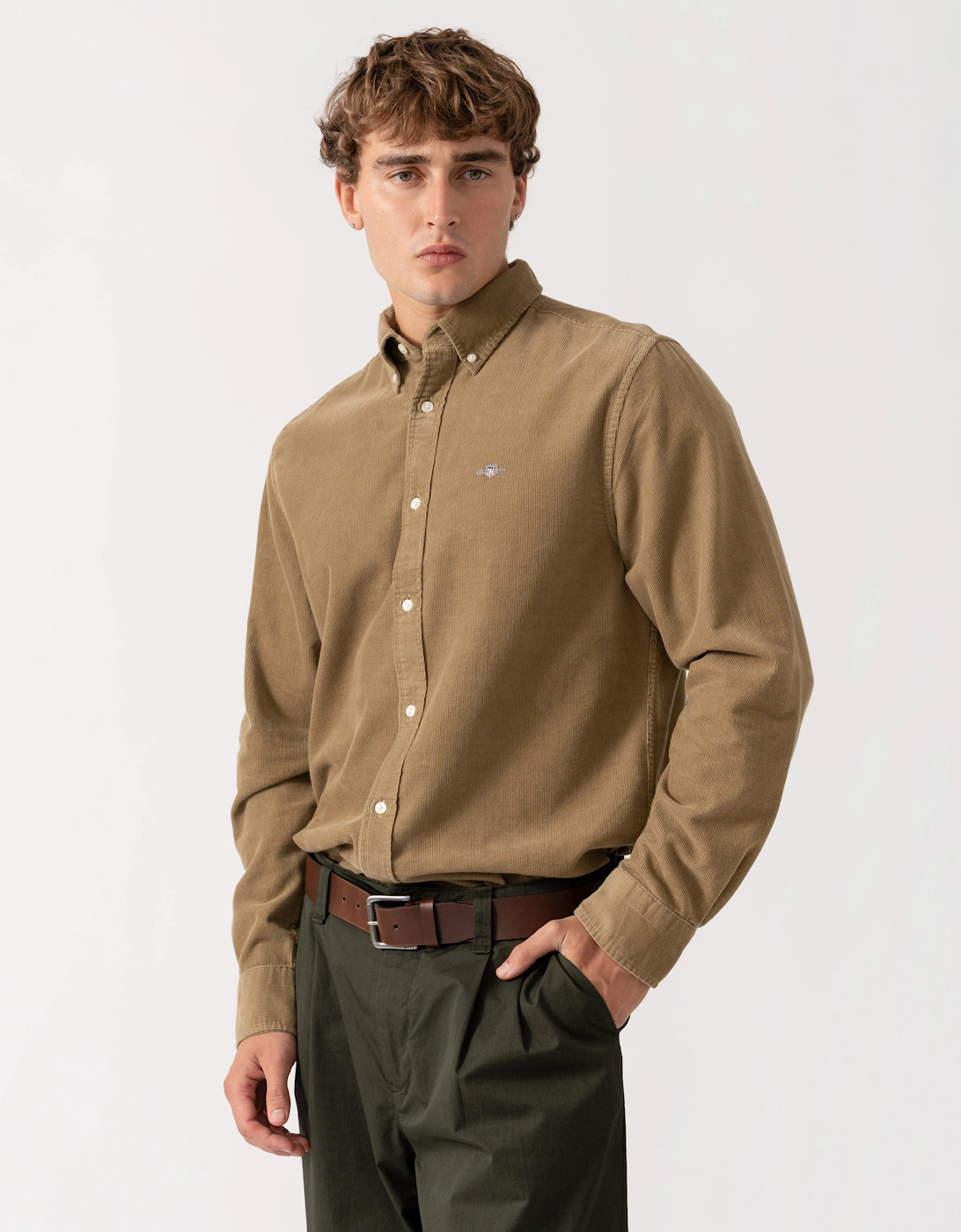 GANT Mens Regular Fit Corduroy Shirt - 264 Light Taupe