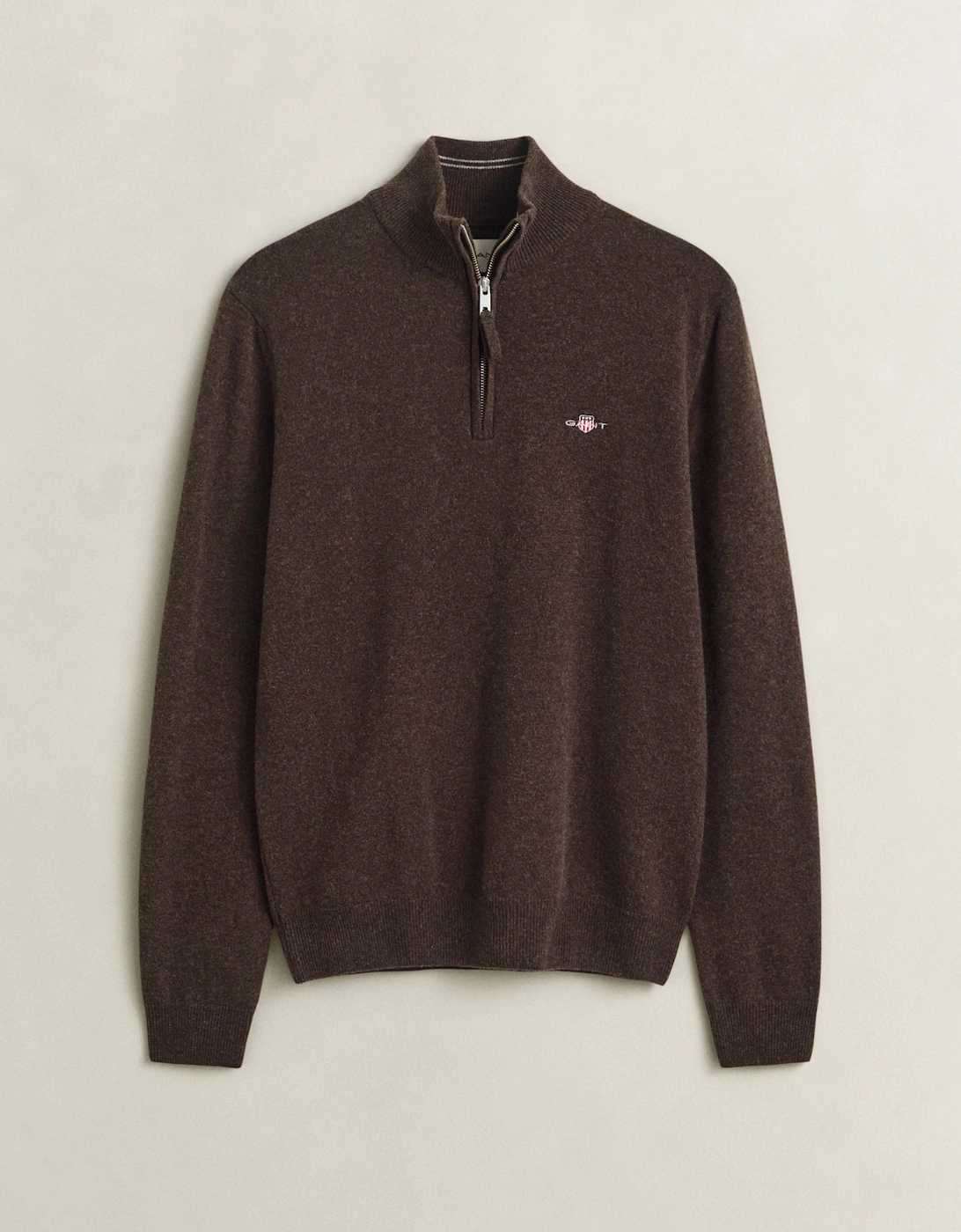 Gant Men's GANT Mens Superfine Lambswool Half Zip Sweater - 280 Dark Brown Melange