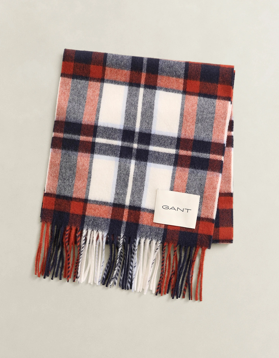 Gant Men's Cream Checked Wool Scarf - 130 - Size One Size