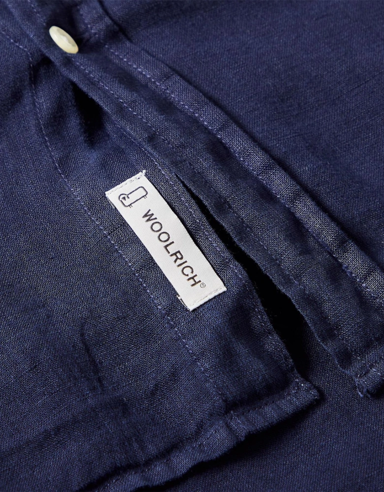 Wool Linen Collared Neck Long Sleeve Shirt