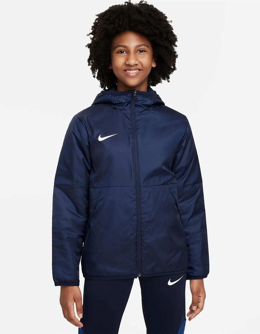 Nike Nike Solid Patterned Hooded Snap Button Rain Jacket with Flap Pocket - Navy