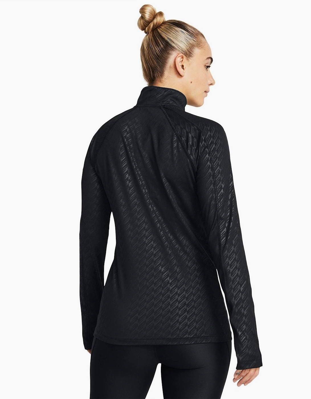 Embossed Zip Neck Long Sleeve Tech Athletic Top