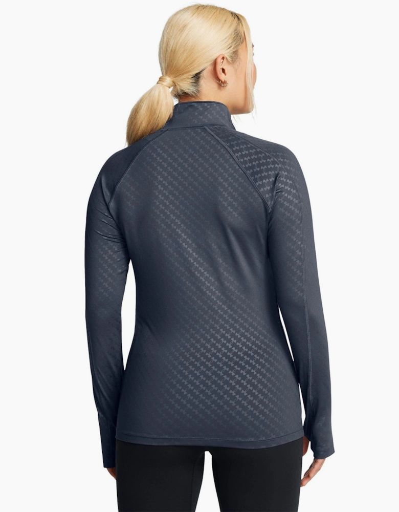 Embossed Zip Neck Long Sleeve Tech Athletic Top
