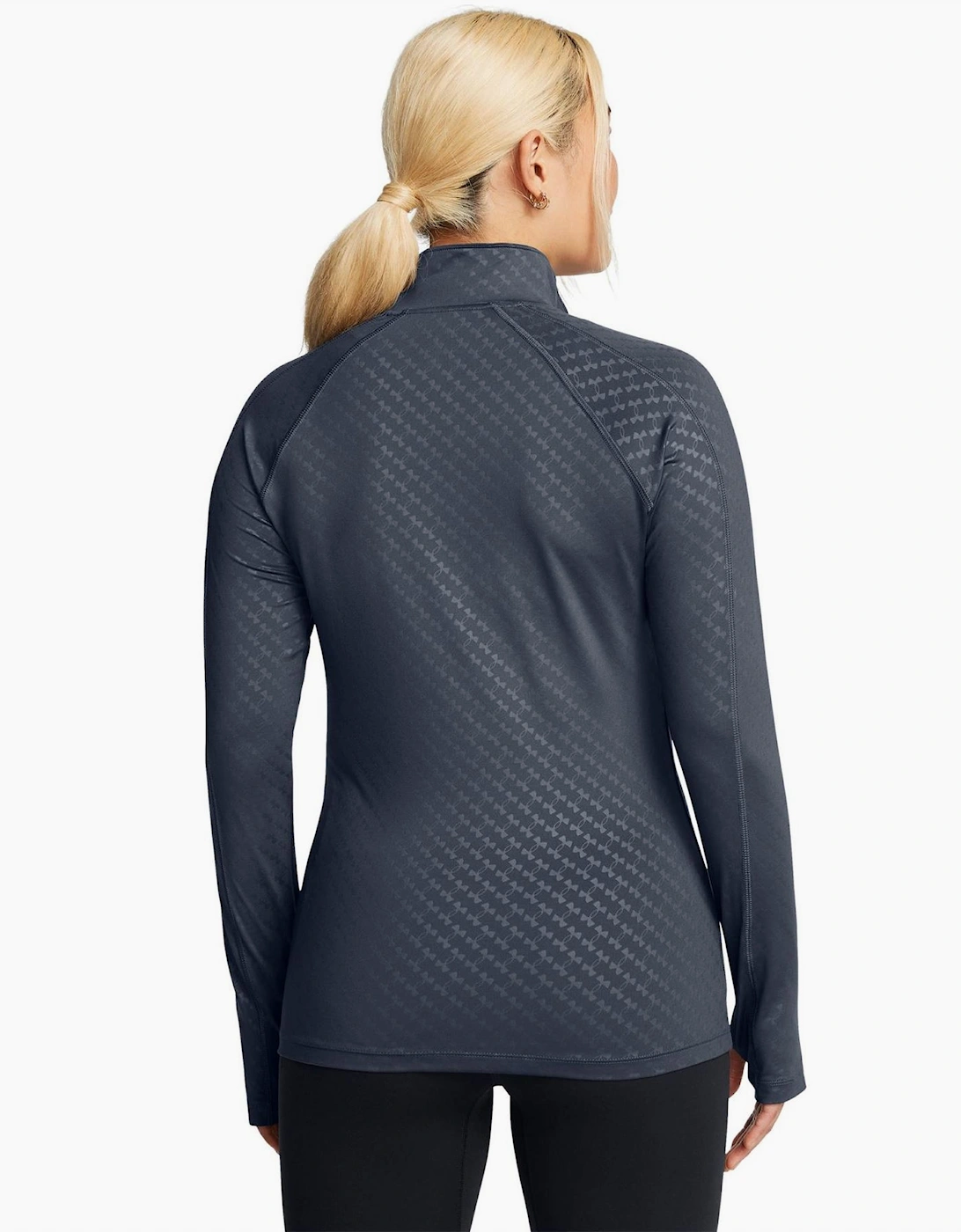 Embossed Zip Neck Long Sleeve Tech Athletic Top