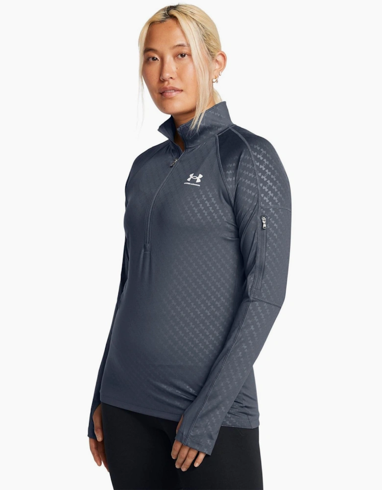 Embossed Zip Neck Long Sleeve Tech Athletic Top