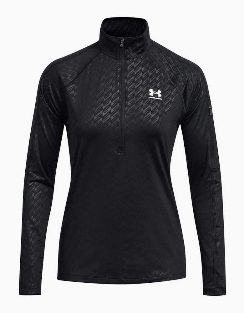 Embossed Zip Neck Long Sleeve Tech Athletic Top
