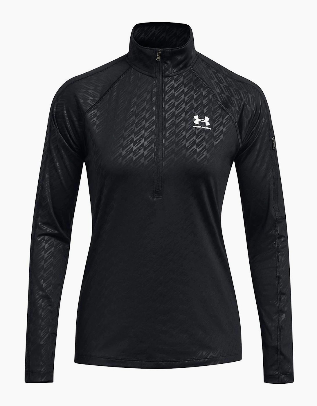 Embossed Zip Neck Long Sleeve Tech Athletic Top