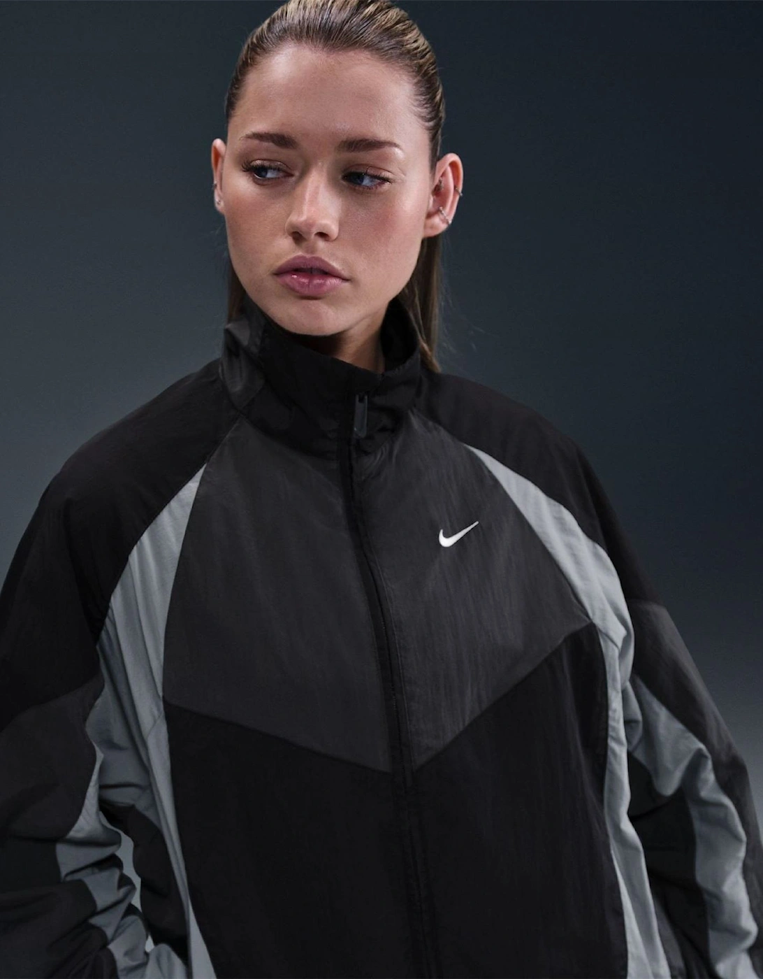 Bold Logo High Neck Raglan Sleeve Oversized Athletic Top