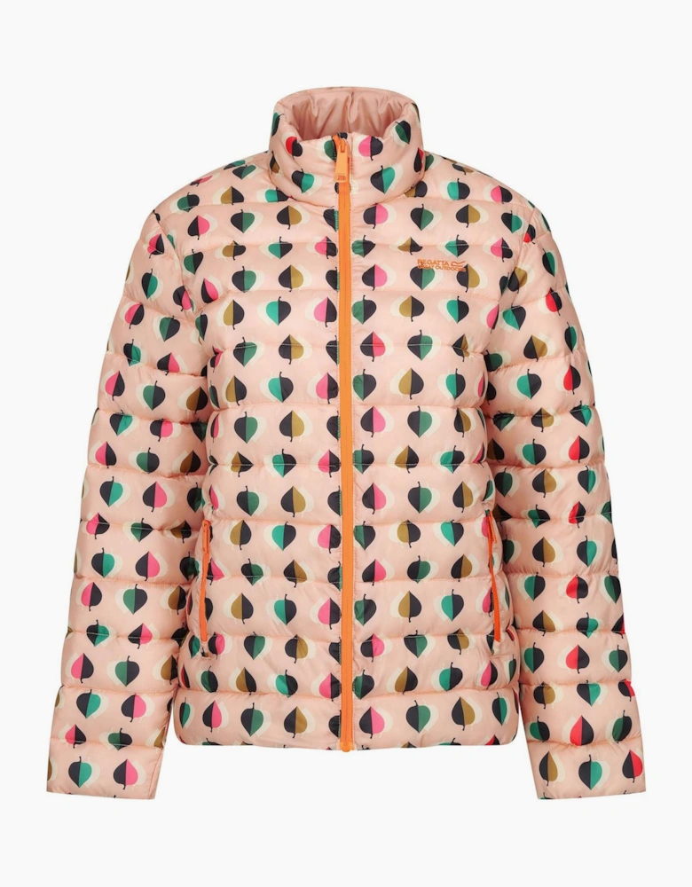 Leaf Patterned High Neck Woven Cuff Puffer Jacket