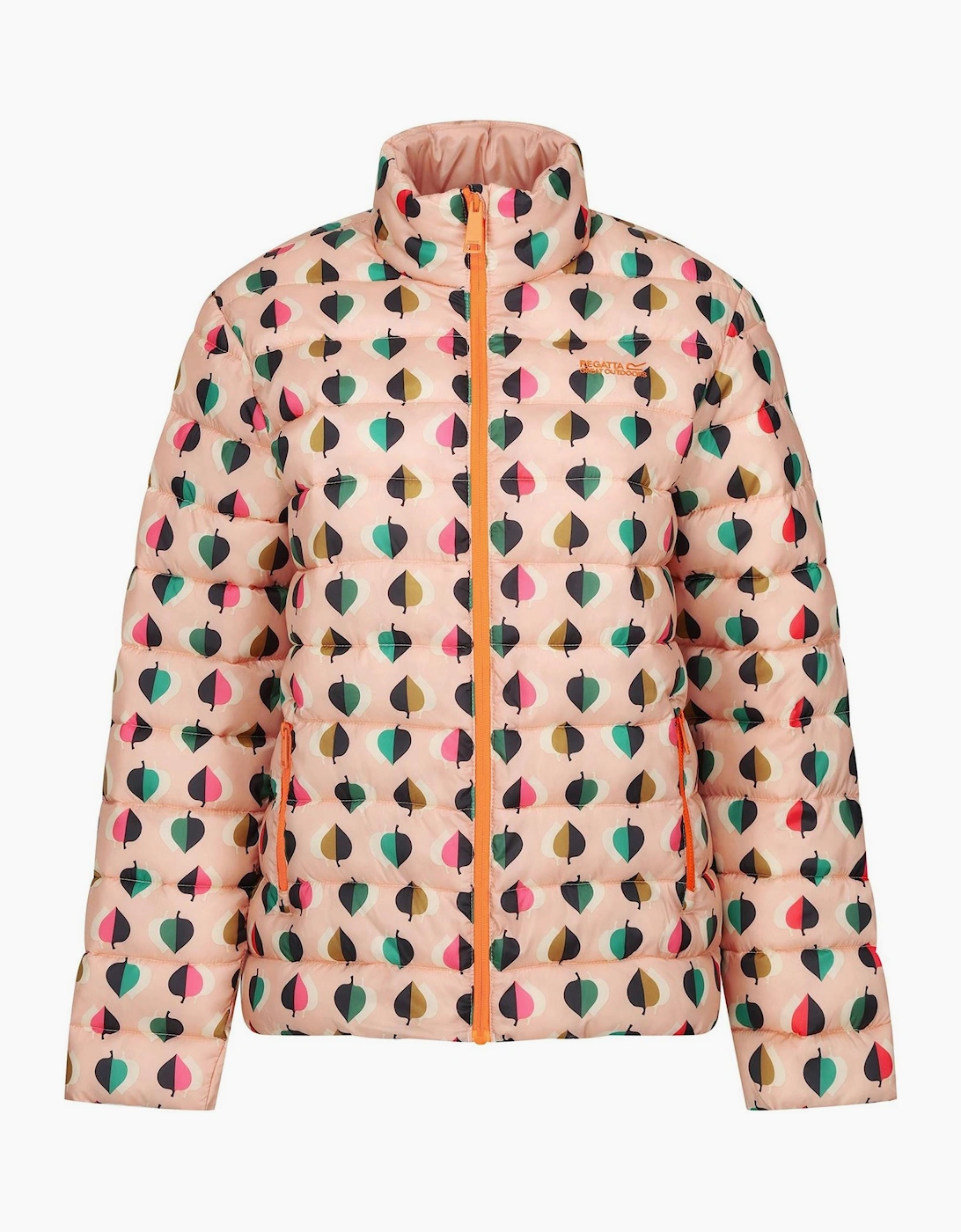 Leaf Patterned High Neck Woven Cuff Puffer Jacket