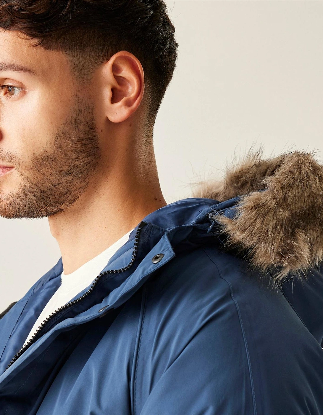 Salingeriii Solid Patterned Hooded Drawstring Fur Trim Parka Coat