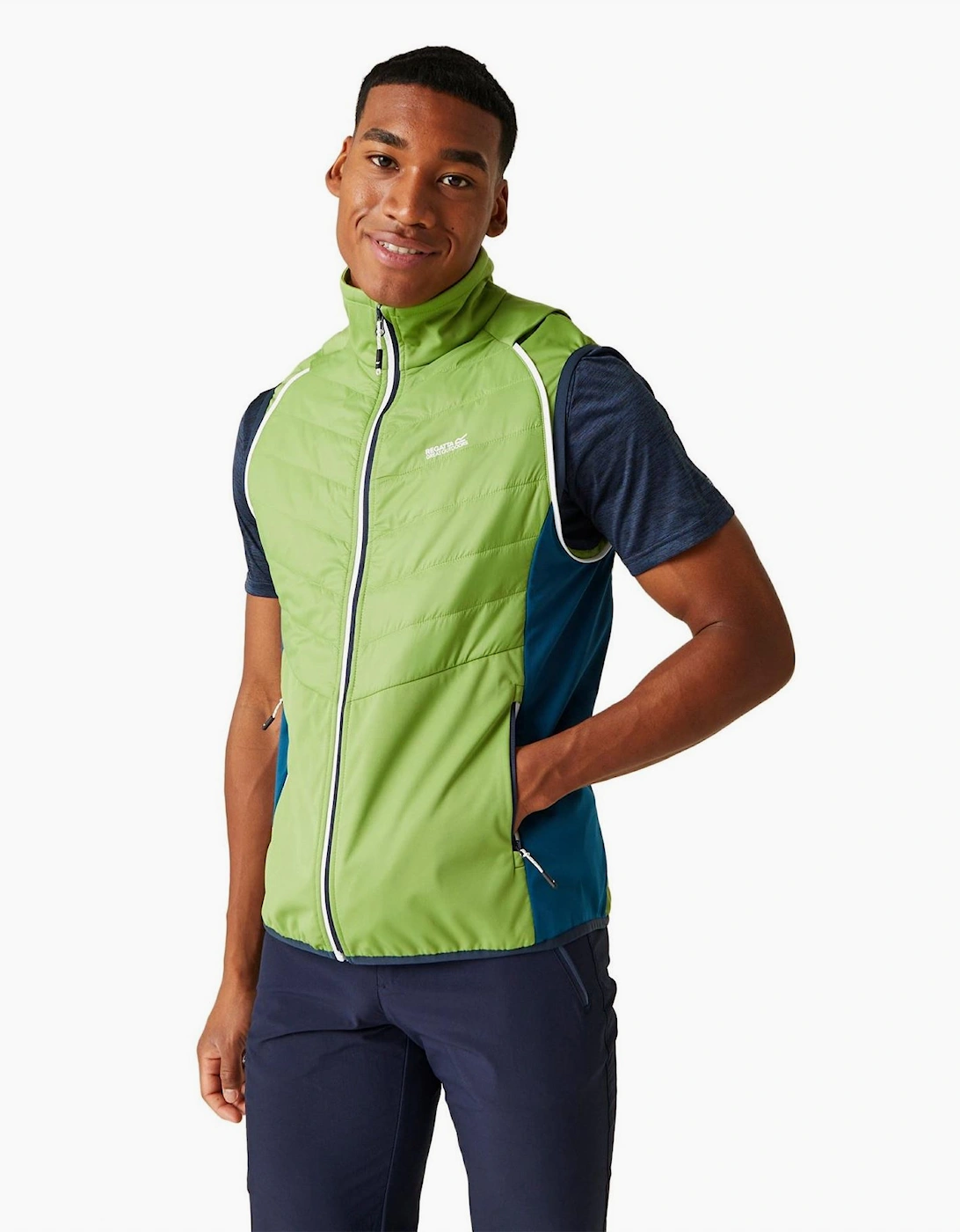 High Neck Color Block Patterned Puffer Jacket with Zipped Pocket