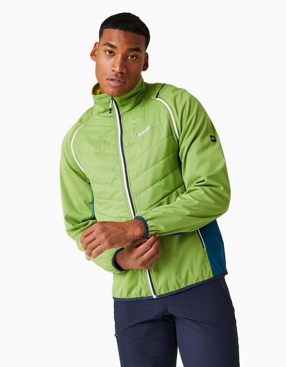 High Neck Color Block Patterned Puffer Jacket with Zipped Pocket