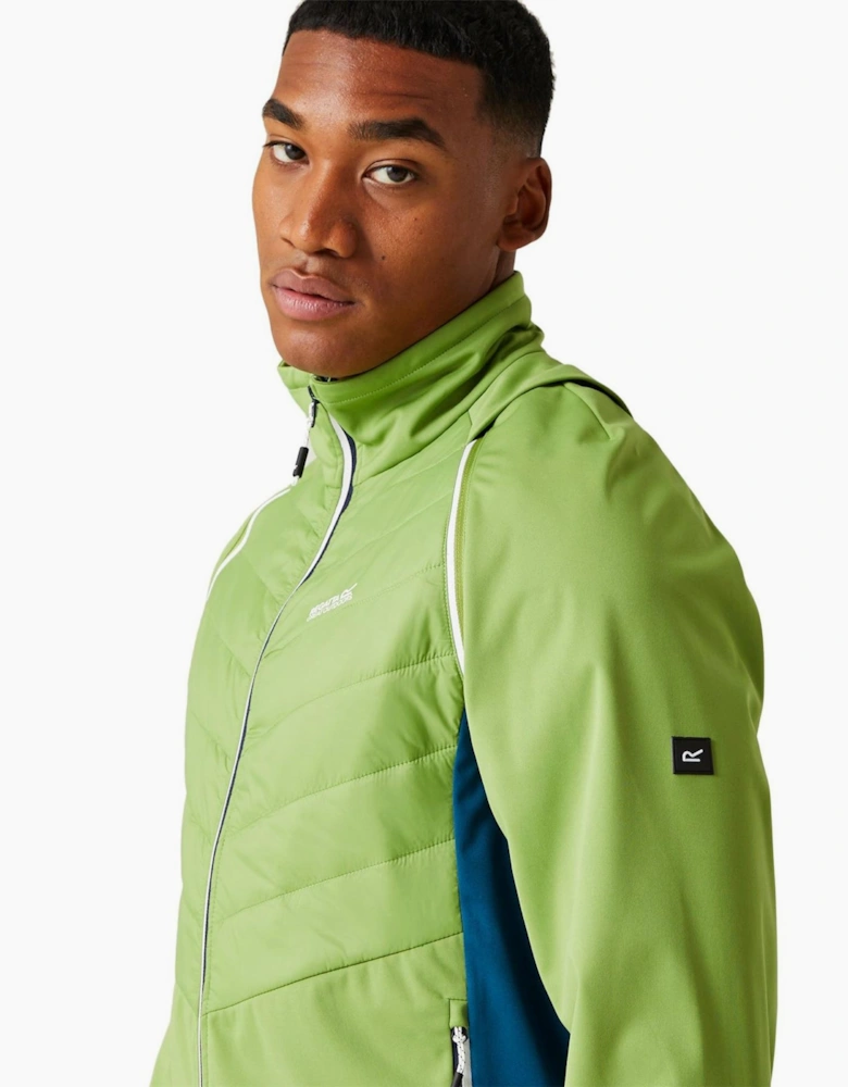 High Neck Color Block Patterned Puffer Jacket with Zipped Pocket