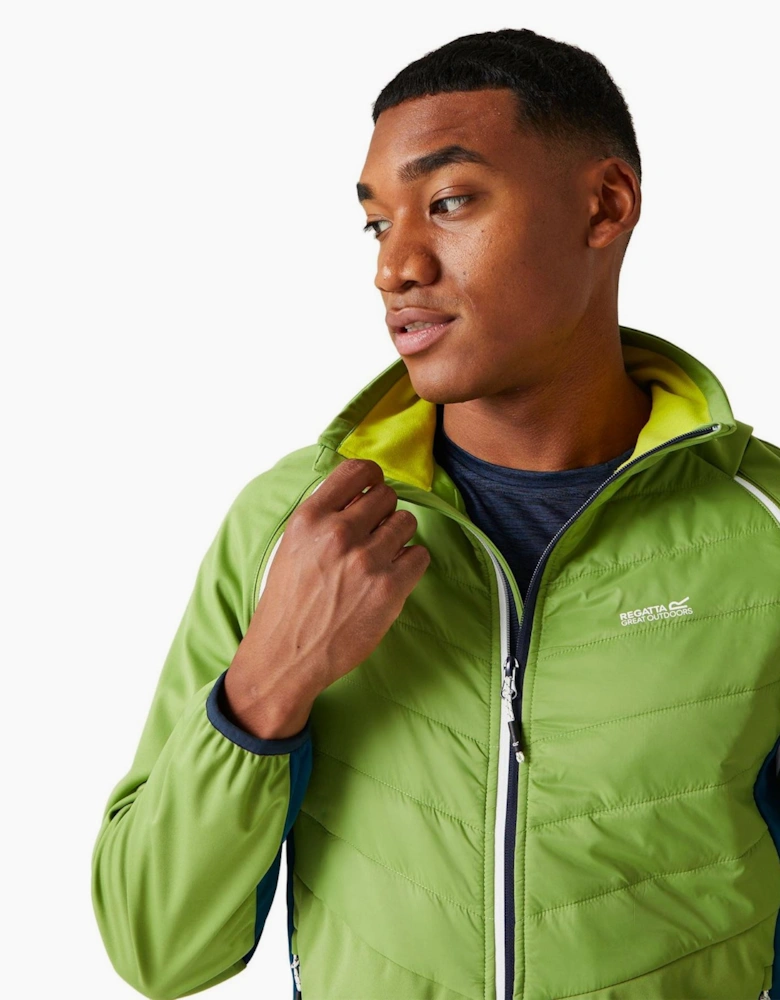 High Neck Color Block Patterned Puffer Jacket with Zipped Pocket