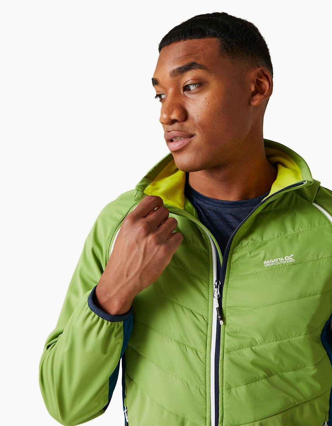 High Neck Color Block Patterned Puffer Jacket with Zipped Pocket