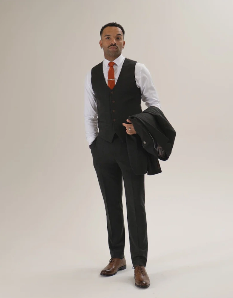 Charles Grey Arthur Check Waistcoat - Olive Green