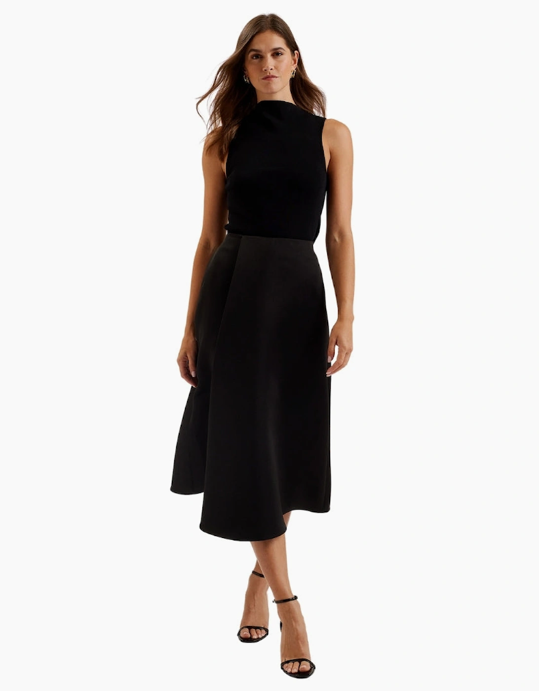 Ted Baker Erva Asymmetric Satin Wrap Black Midi Skirt