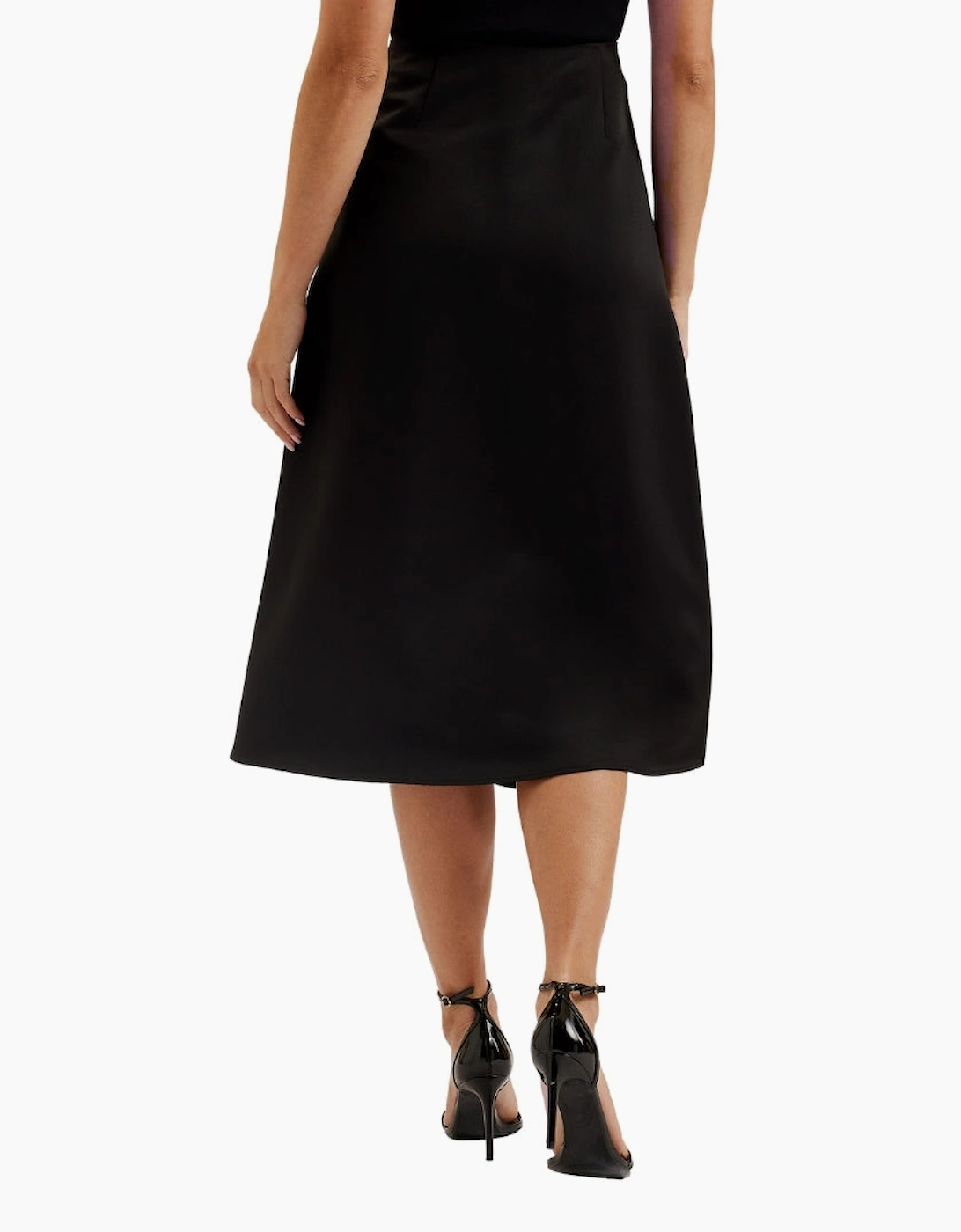 Ted Baker Erva Asymmetric Satin Wrap Black Midi Skirt