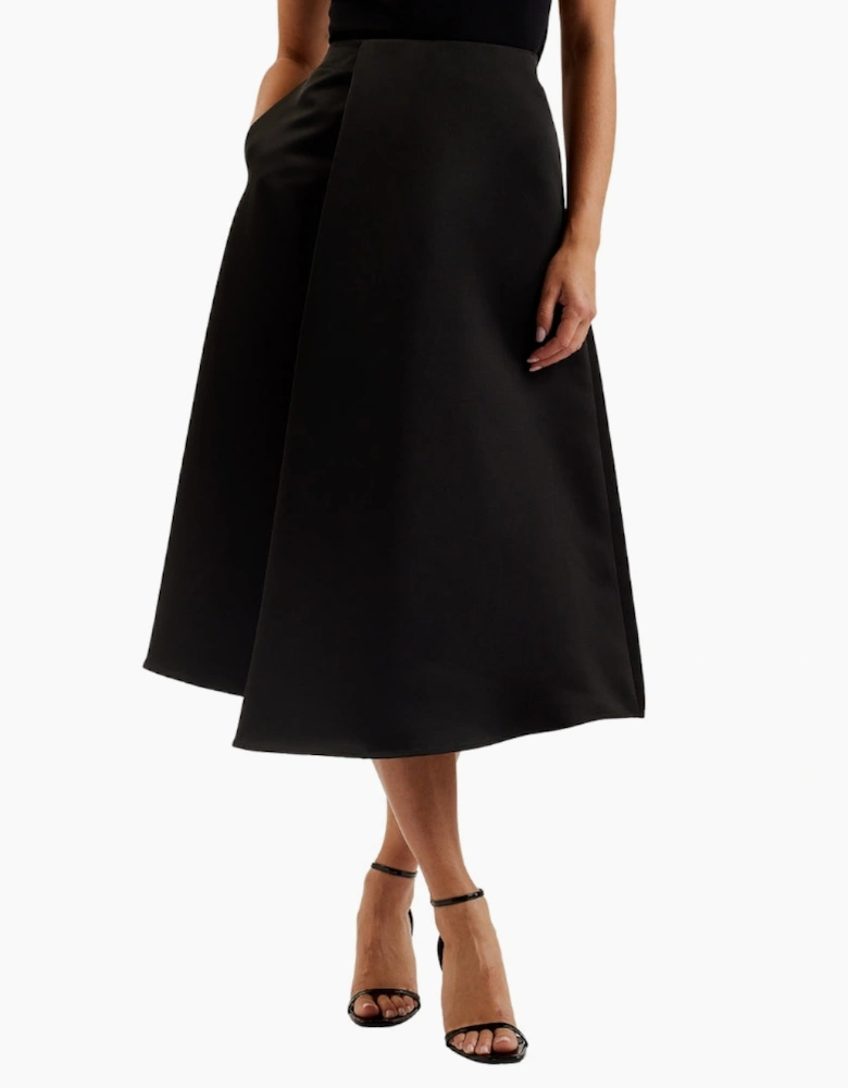 Ted Baker Erva Asymmetric Satin Wrap Black Midi Skirt