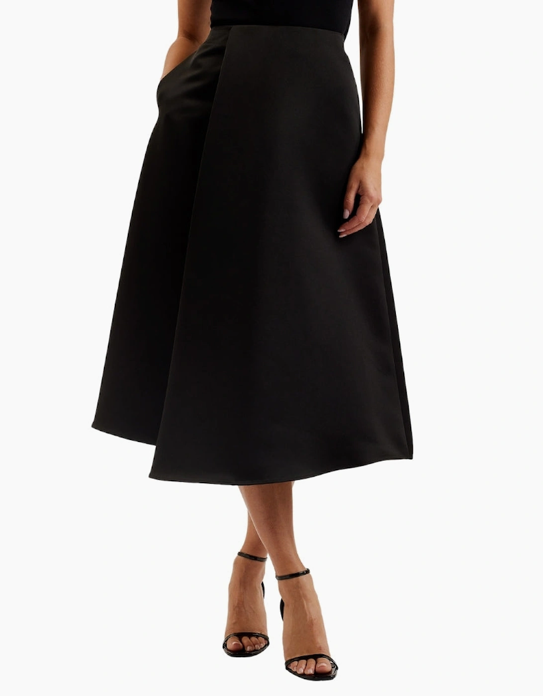 Ted Baker Erva Asymmetric Satin Wrap Black Midi Skirt