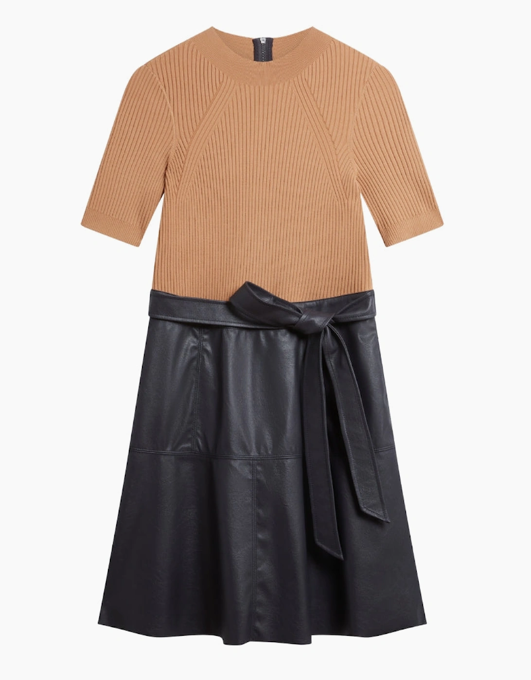 Ted Baker Olivia Knit Bodice Faux Leather Skirt Navy Dress