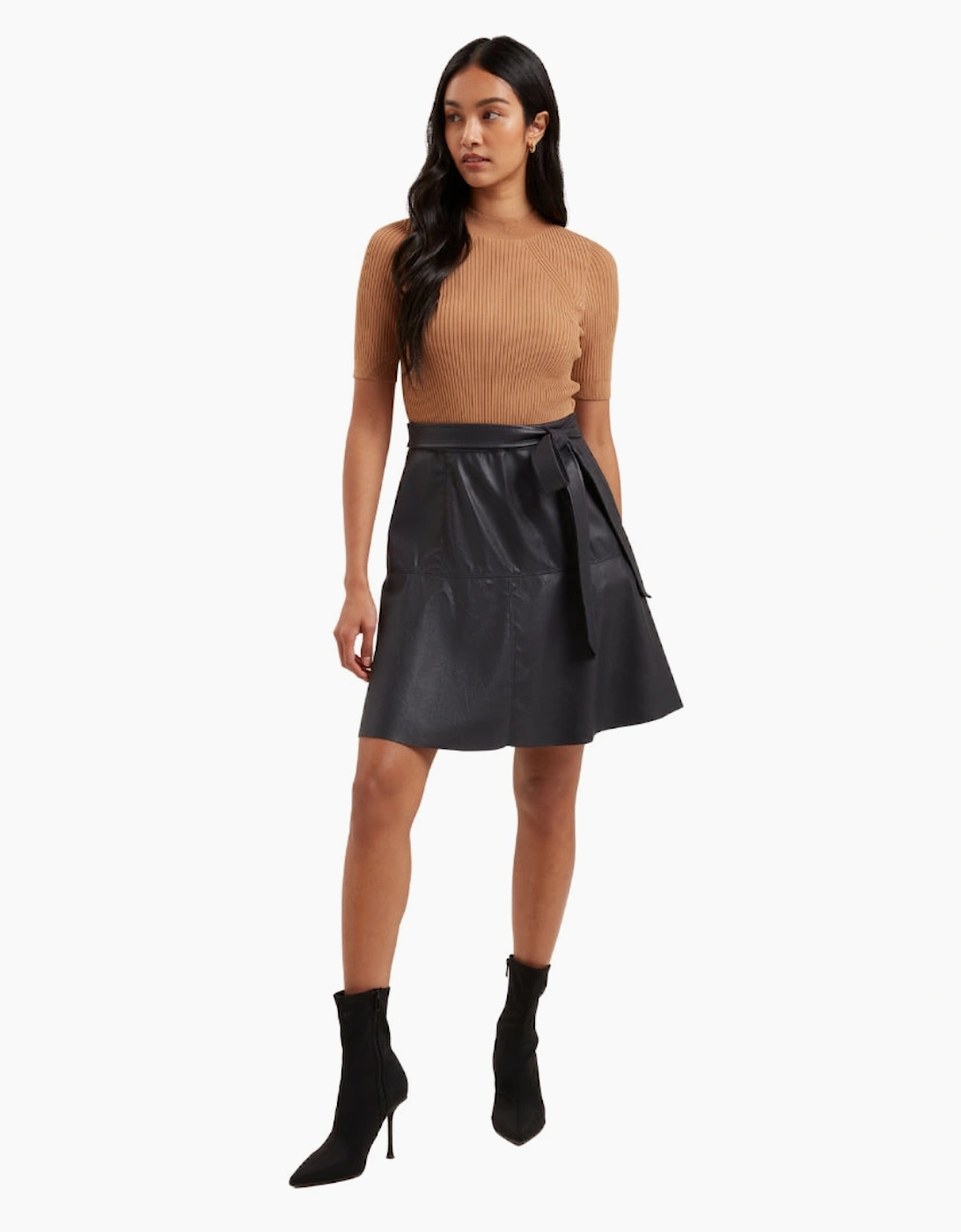 Ted Baker Olivia Knit Bodice Faux Leather Skirt Navy Dress