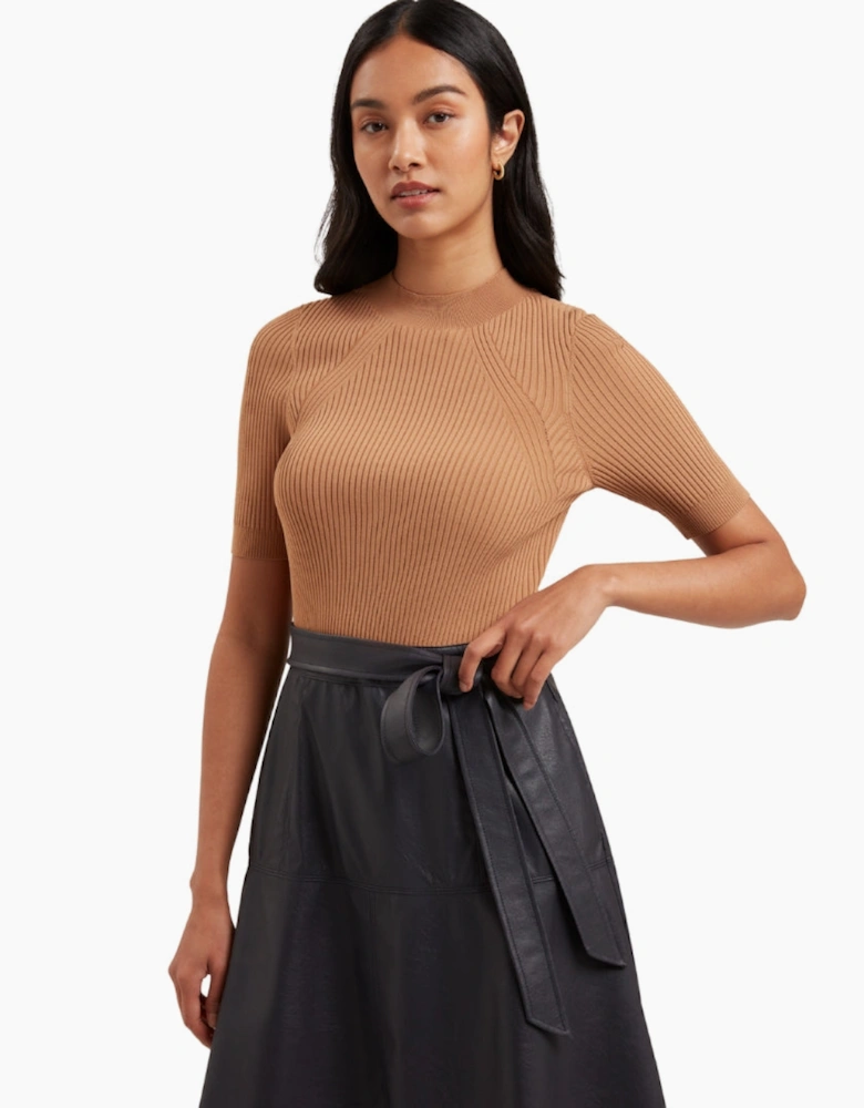Ted Baker Olivia Knit Bodice Faux Leather Skirt Navy Dress