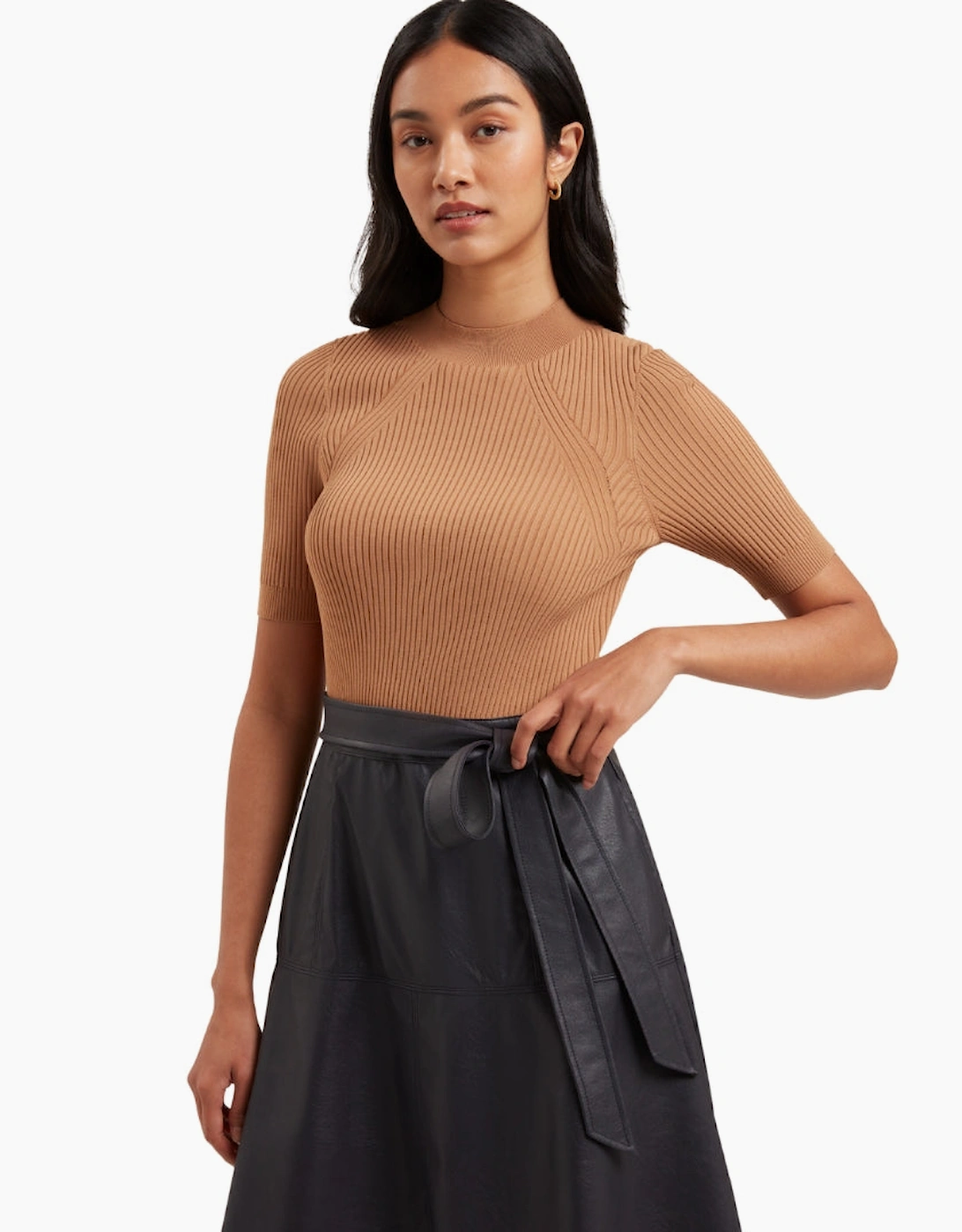 Ted Baker Olivia Knit Bodice Faux Leather Skirt Navy Dress
