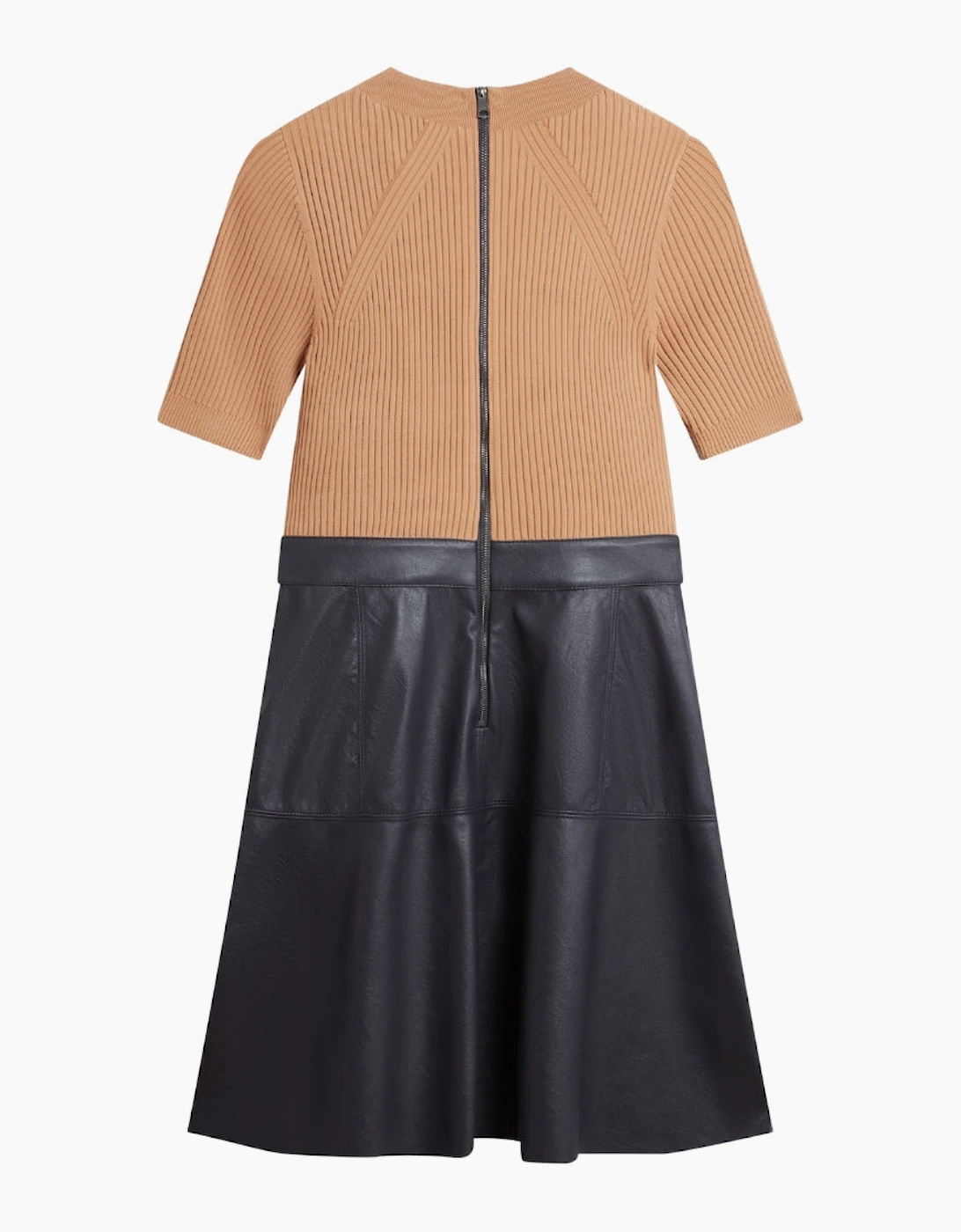 Ted Baker Olivia Knit Bodice Faux Leather Skirt Navy Dress