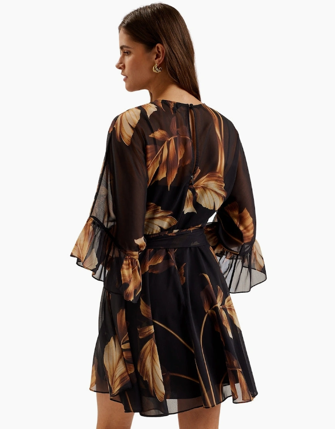 Ted Baker Elster Frill Detail Sleeve Sheer Black Mini Dress