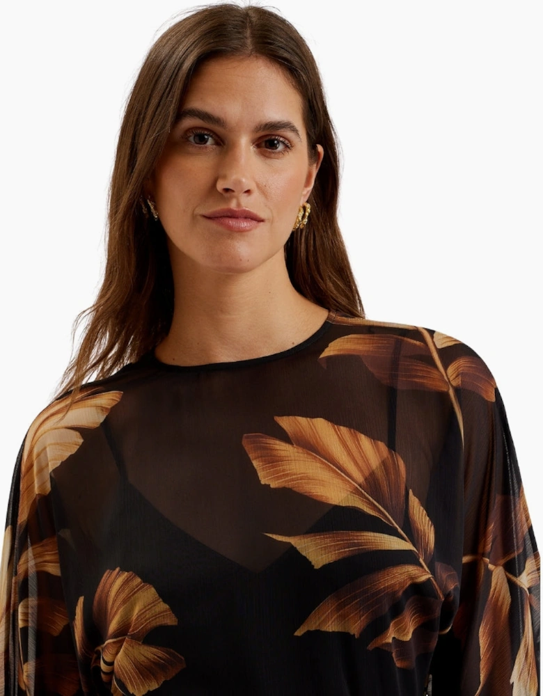 Ted Baker Elster Frill Detail Sleeve Sheer Black Mini Dress