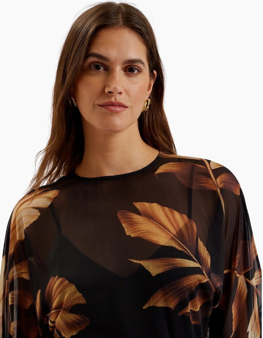 Ted Baker Elster Frill Detail Sleeve Sheer Black Mini Dress