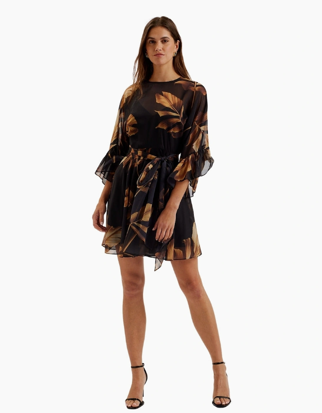 Ted Baker Elster Frill Detail Sleeve Sheer Black Mini Dress