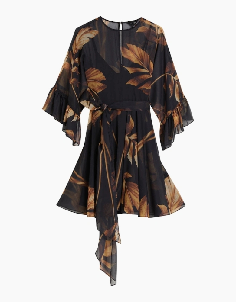 Ted Baker Elster Frill Detail Sleeve Sheer Black Mini Dress