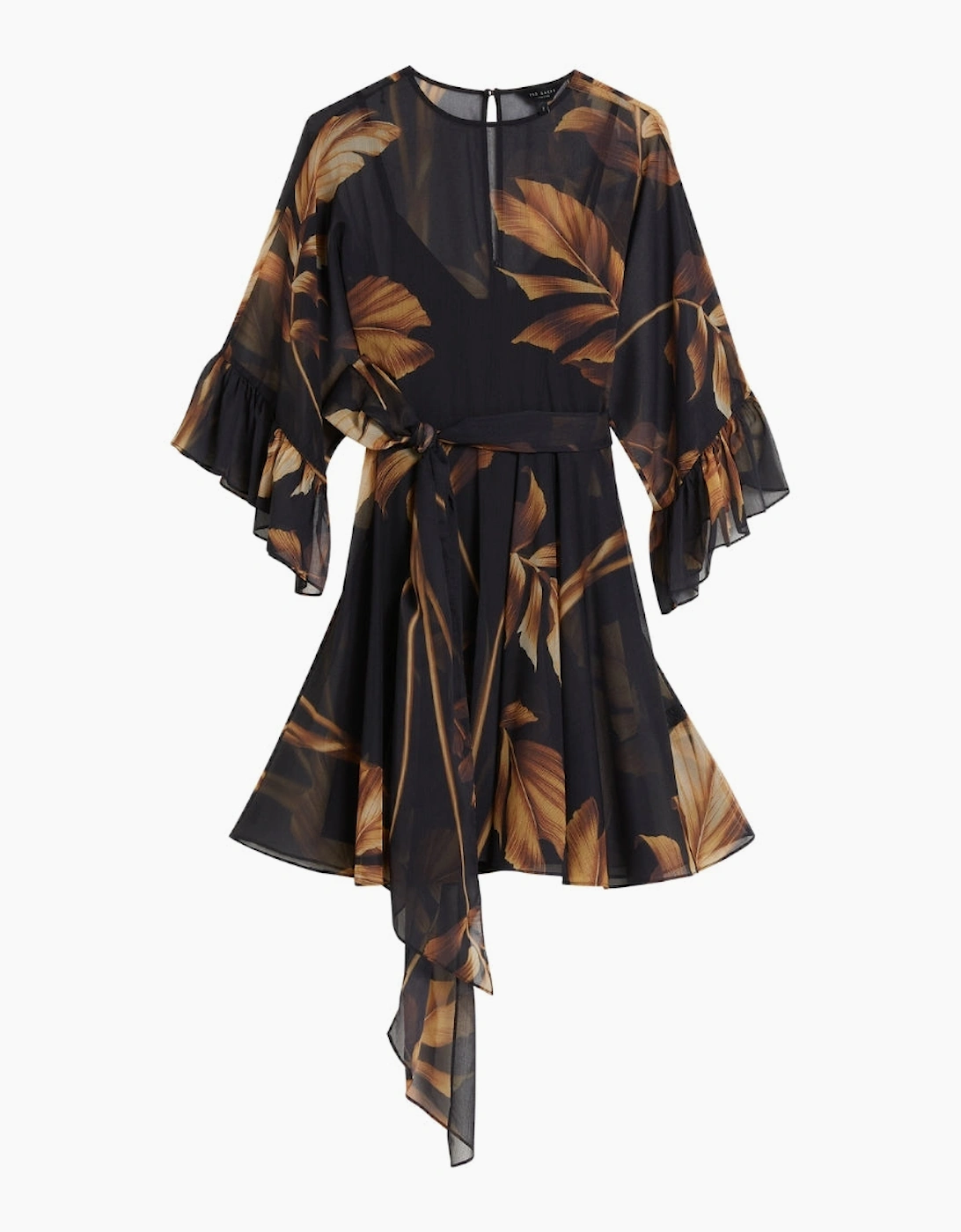 Ted Baker Elster Frill Detail Sleeve Sheer Black Mini Dress