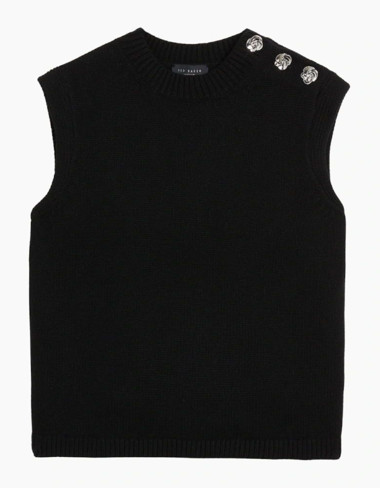 Ted Baker Rondher Rose Button Crew Neck Black Tank Top