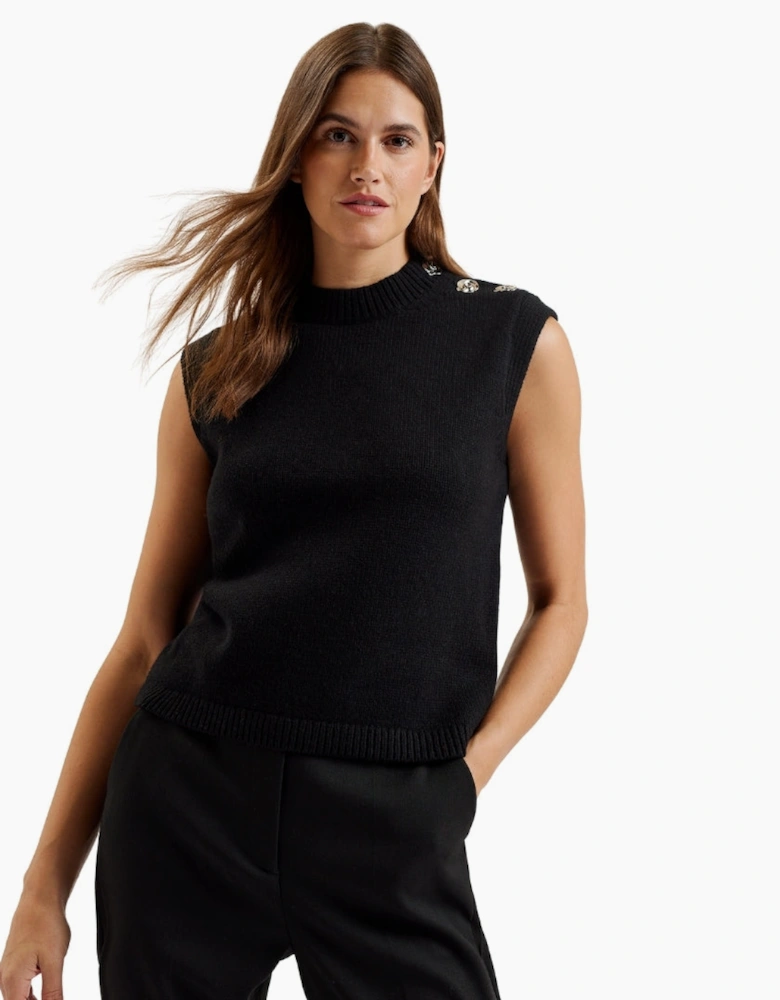 Ted Baker Rondher Rose Button Crew Neck Black Tank Top