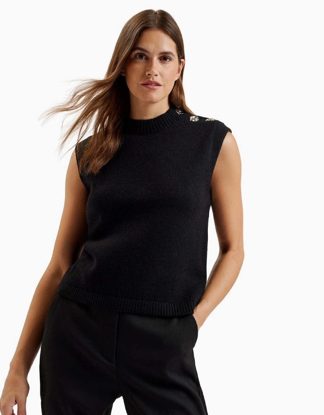 Ted Baker Rondher Rose Button Crew Neck Black Tank Top