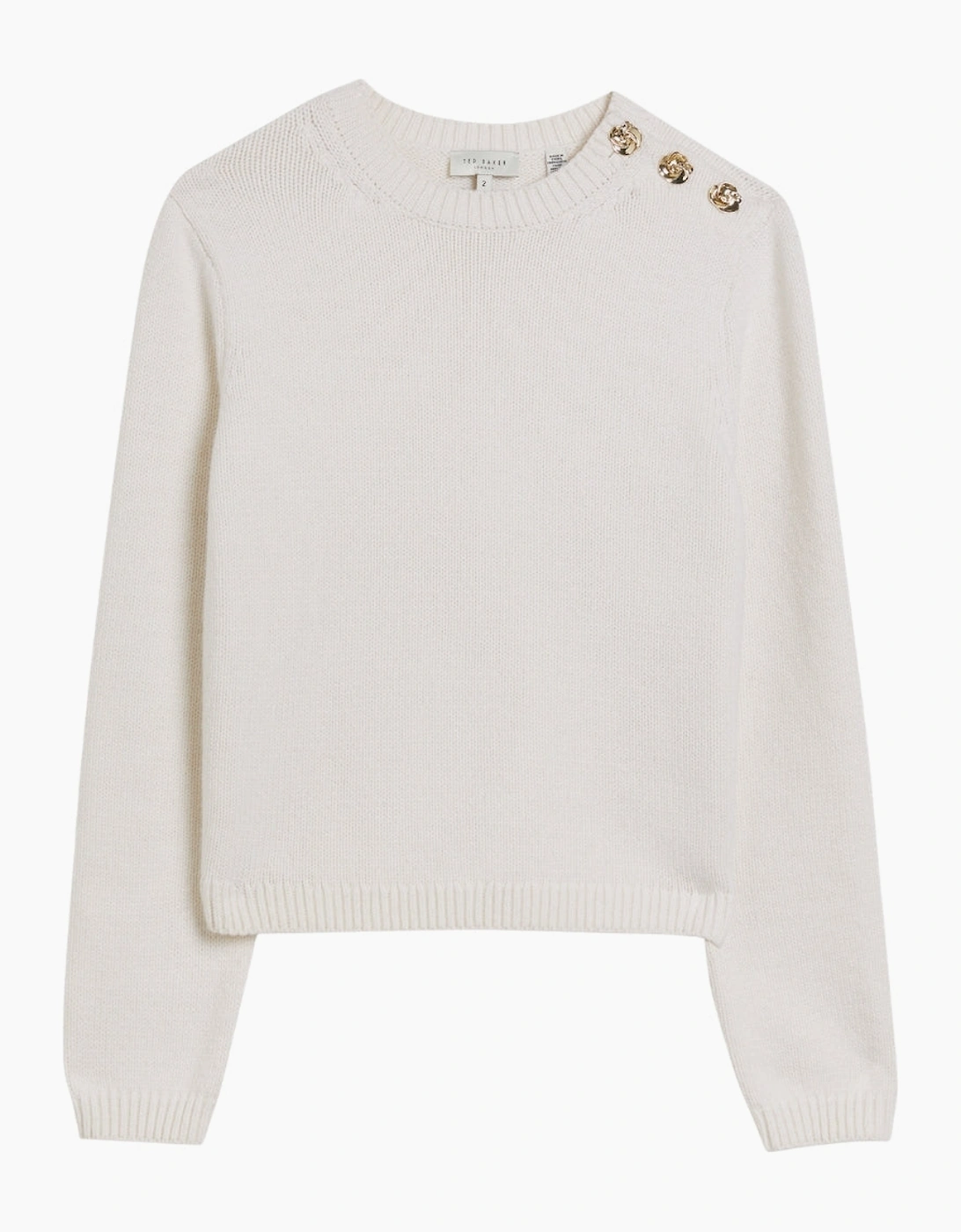 Ted Baker Women's Ted Baker Janha Rose Button Crew Neck Long Sleeve Ivory Jumper - White