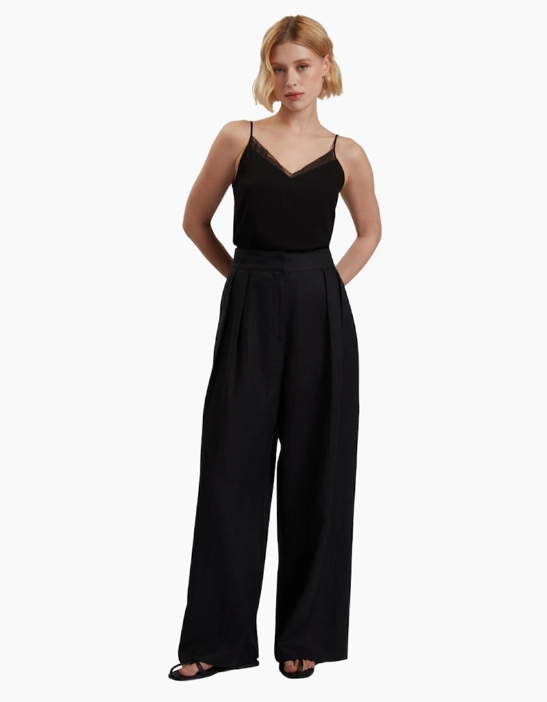 Ted Baker Kyfaat Tailored Linen High Waisted Black Trousers