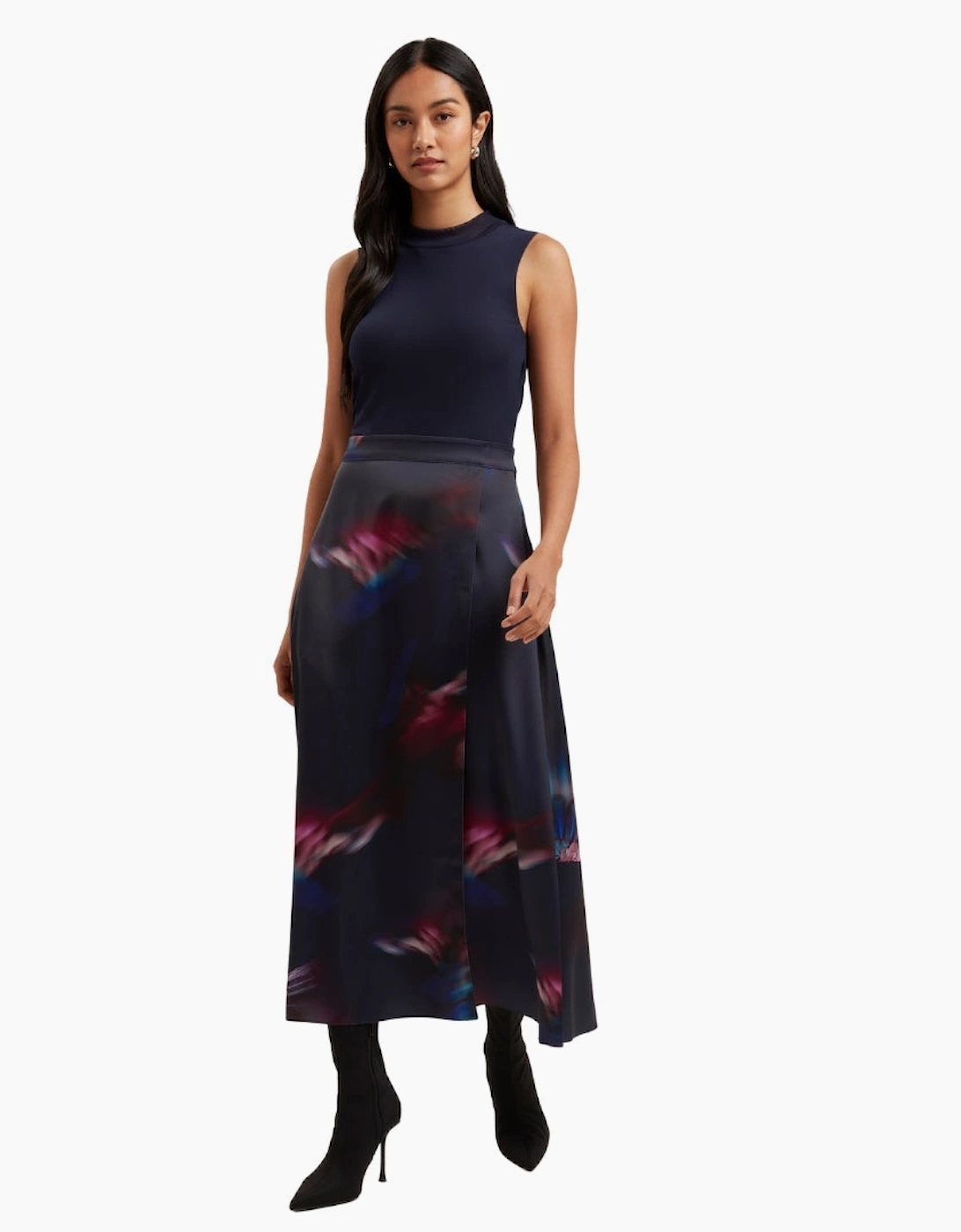 Ted Baker Marlyee Jersey High Neck Top Navy Printed Dress