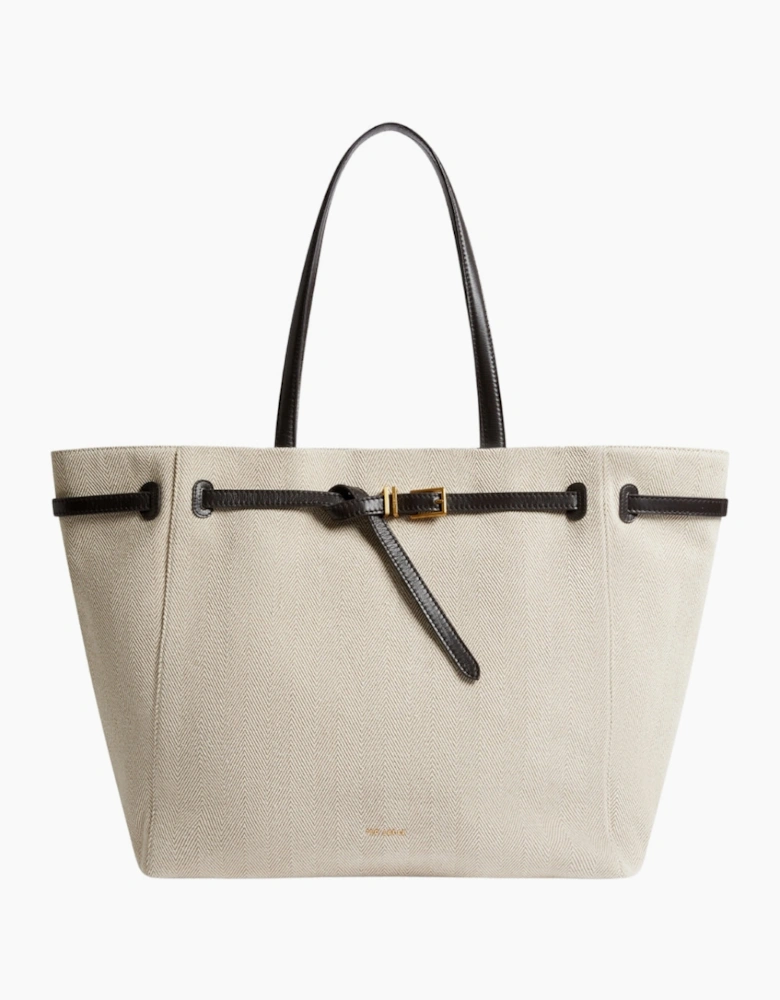 Ted Baker Tafanie Belted Herringbone Canvas Large Ivory Tote Bag