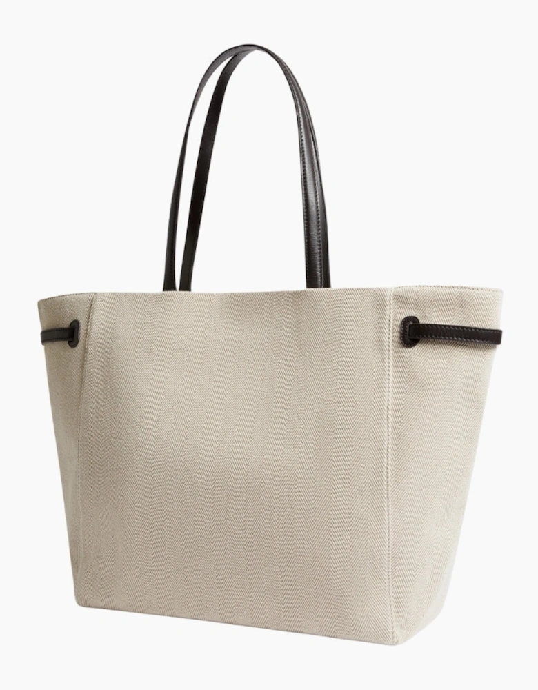 Ted Baker Tafanie Belted Herringbone Canvas Large Ivory Tote Bag