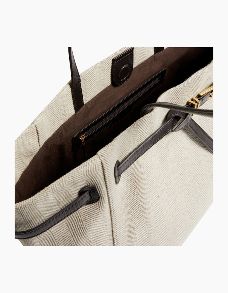 Ted Baker Tafanie Belted Herringbone Canvas Large Ivory Tote Bag