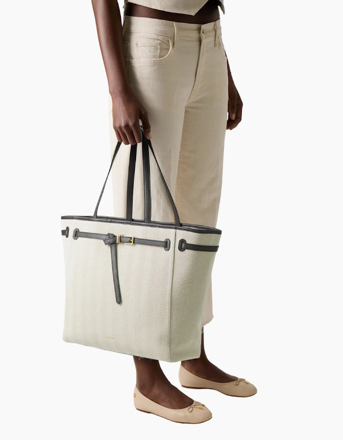 Ted Baker Tafanie Belted Herringbone Canvas Large Ivory Tote Bag